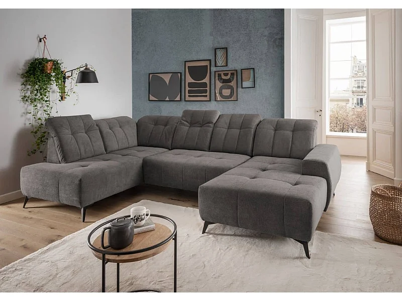 MYHOMELANDO Summer canapé panoramique – forme en U en tissu Coroni avec fonction relax électrique