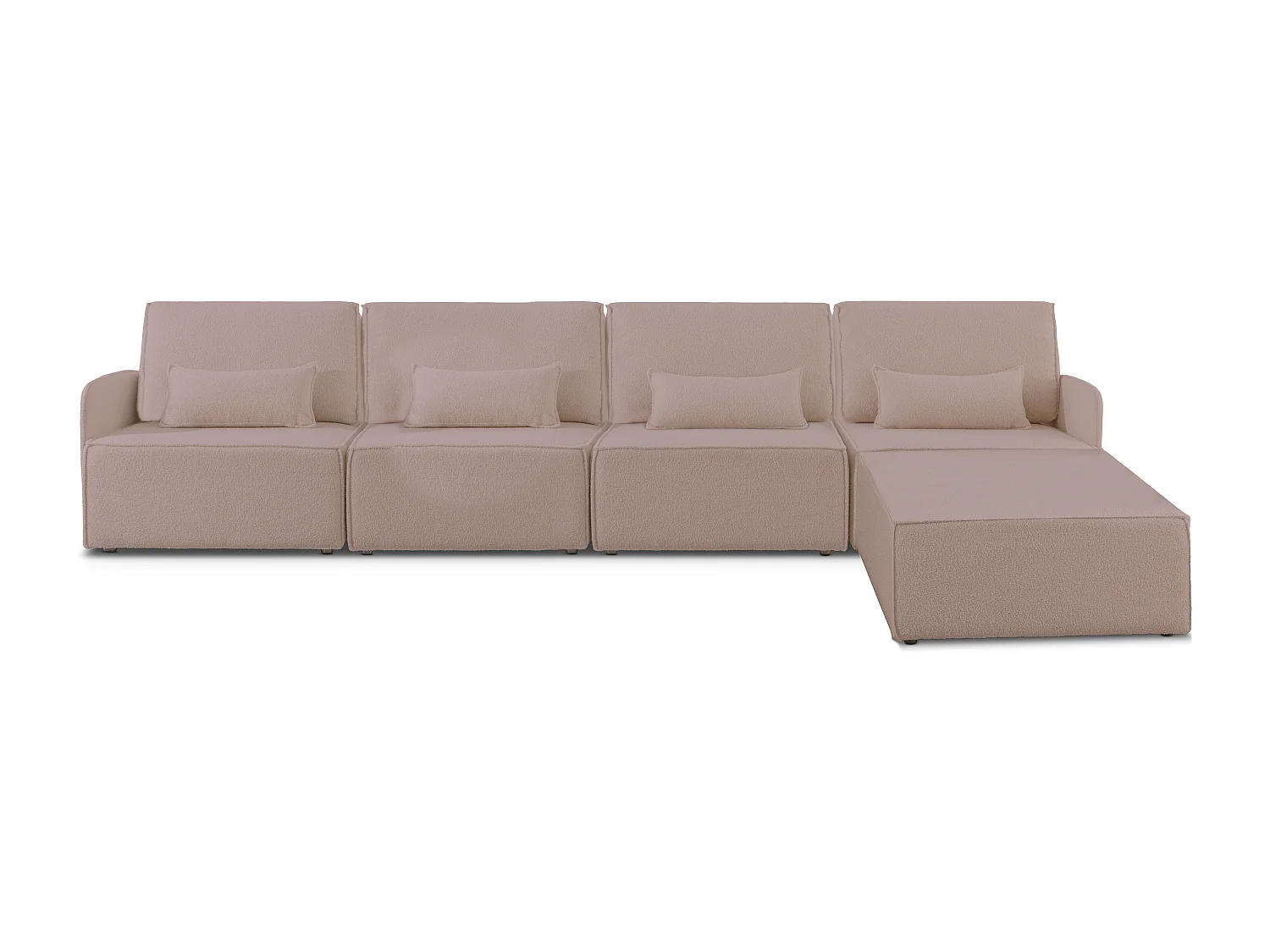 Canapé 4 places chaise longue en bouclé et en pin Rose clair