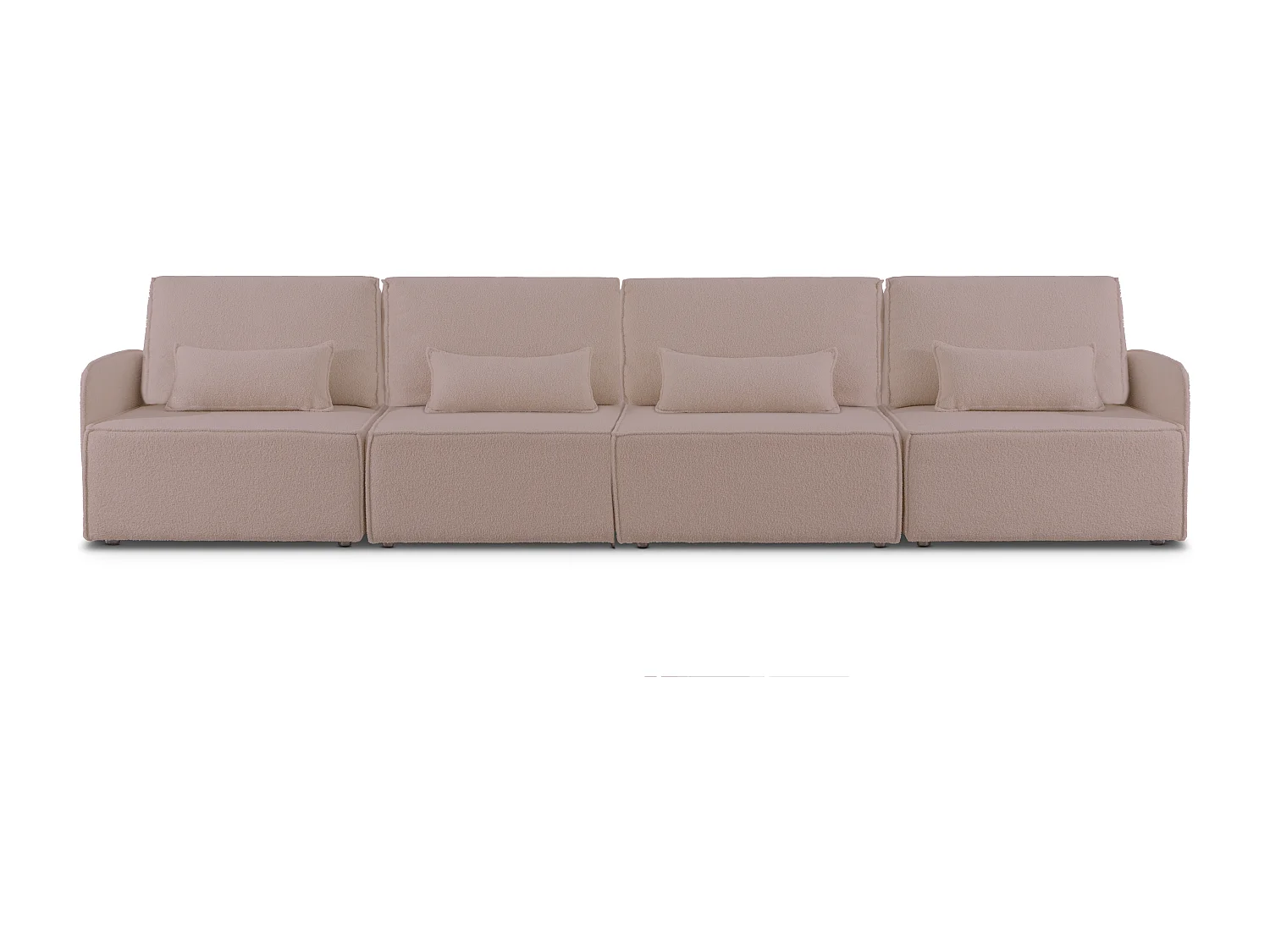 Canapé 4 places chaise longue en bouclé et en pin Rose clair