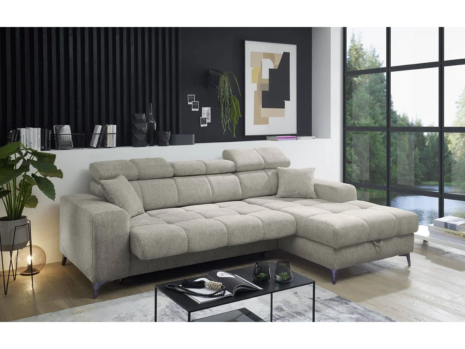 MYHOMELANDO hoekbank Sydney – L-vorm met elektrische zitverstelling en opbergruimte