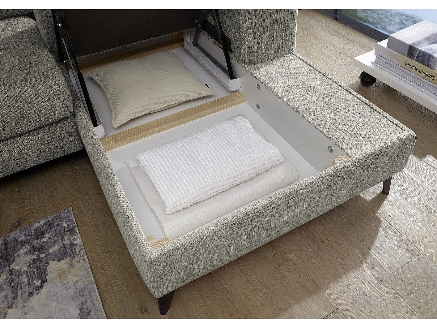 MYHOMELANDO hoekbank Sydney – L-vorm met elektrische zitverstelling en opbergruimte