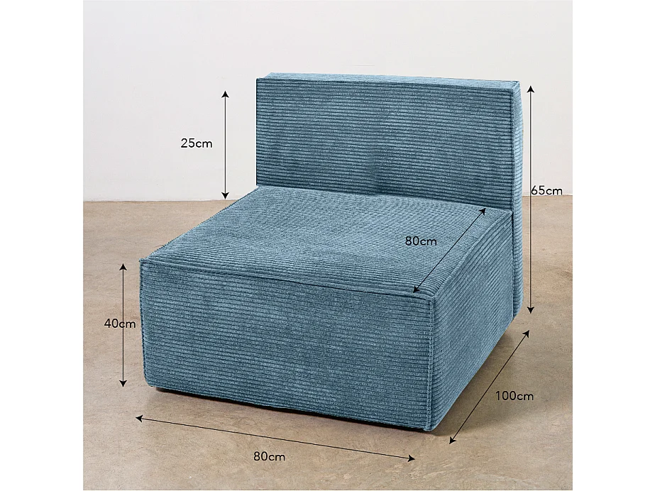 Sofa 3 plazas Chaiselongue tapizado pana azúl cornish