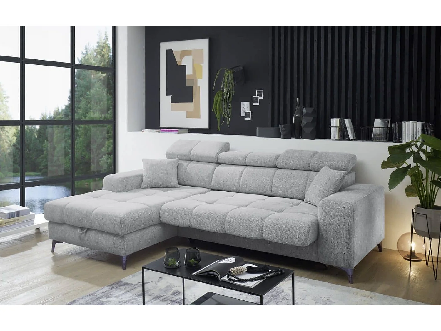 MYHOMELANDO hoekbank Sydney – L-vorm met elektrische zitverstelling en opbergruimte