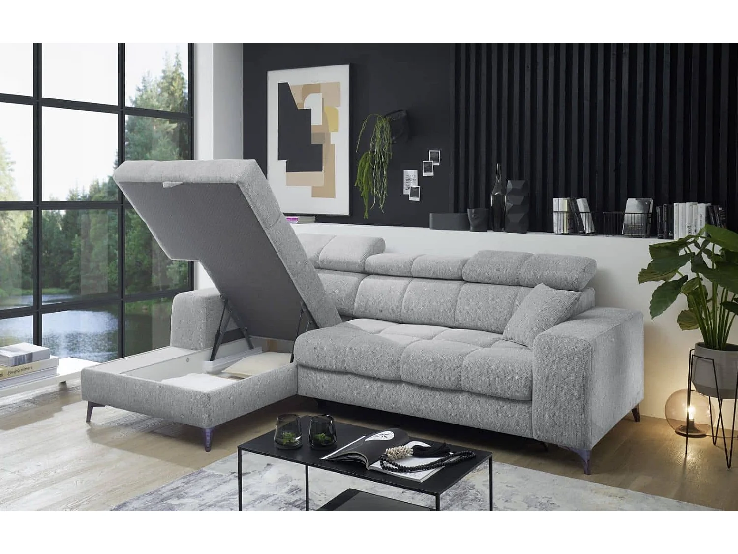 MYHOMELANDO hoekbank Sydney – L-vorm met elektrische zitverstelling en opbergruimte