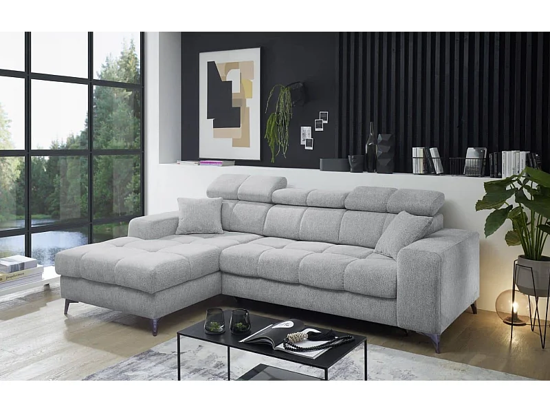 MYHOMELANDO canapé d’angle Sydney – forme en L avec avance électrique de l’assise et coffre de rangement