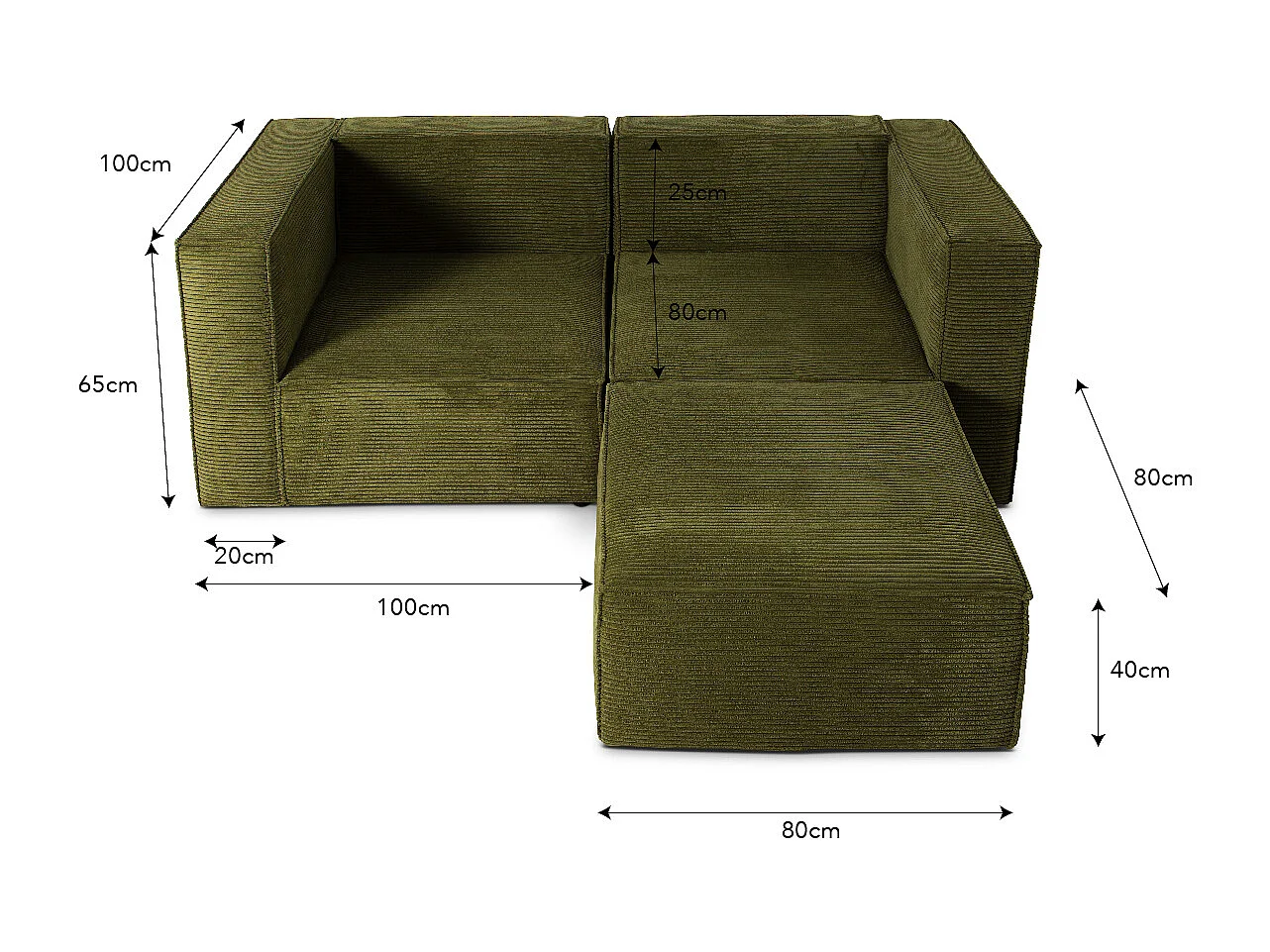 Sofa 2 plazas Chaiselongue tapizado pana verde