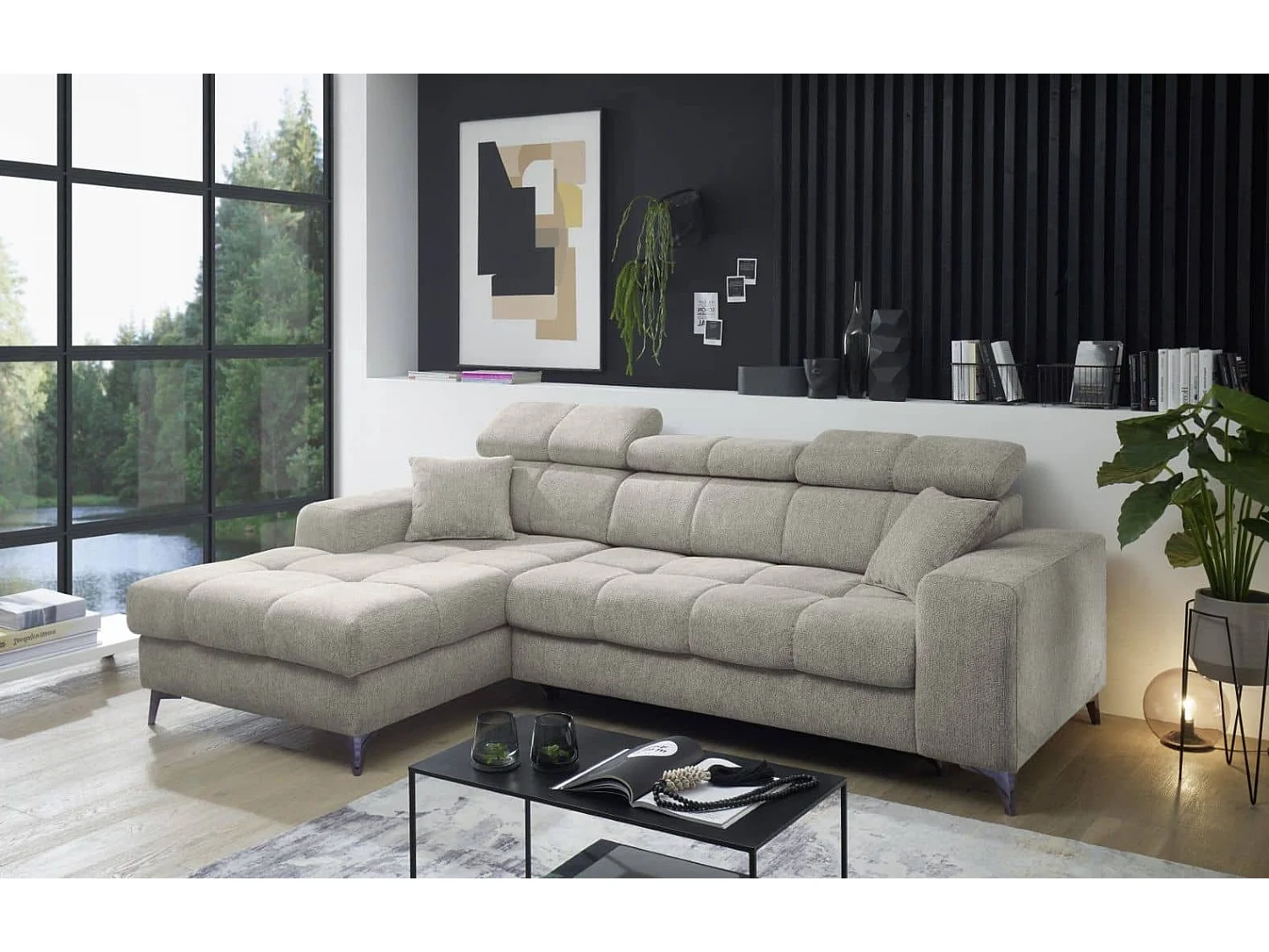 MYHOMELANDO hoekbank Sydney – L-vorm met elektrische zitverstelling en opbergruimte