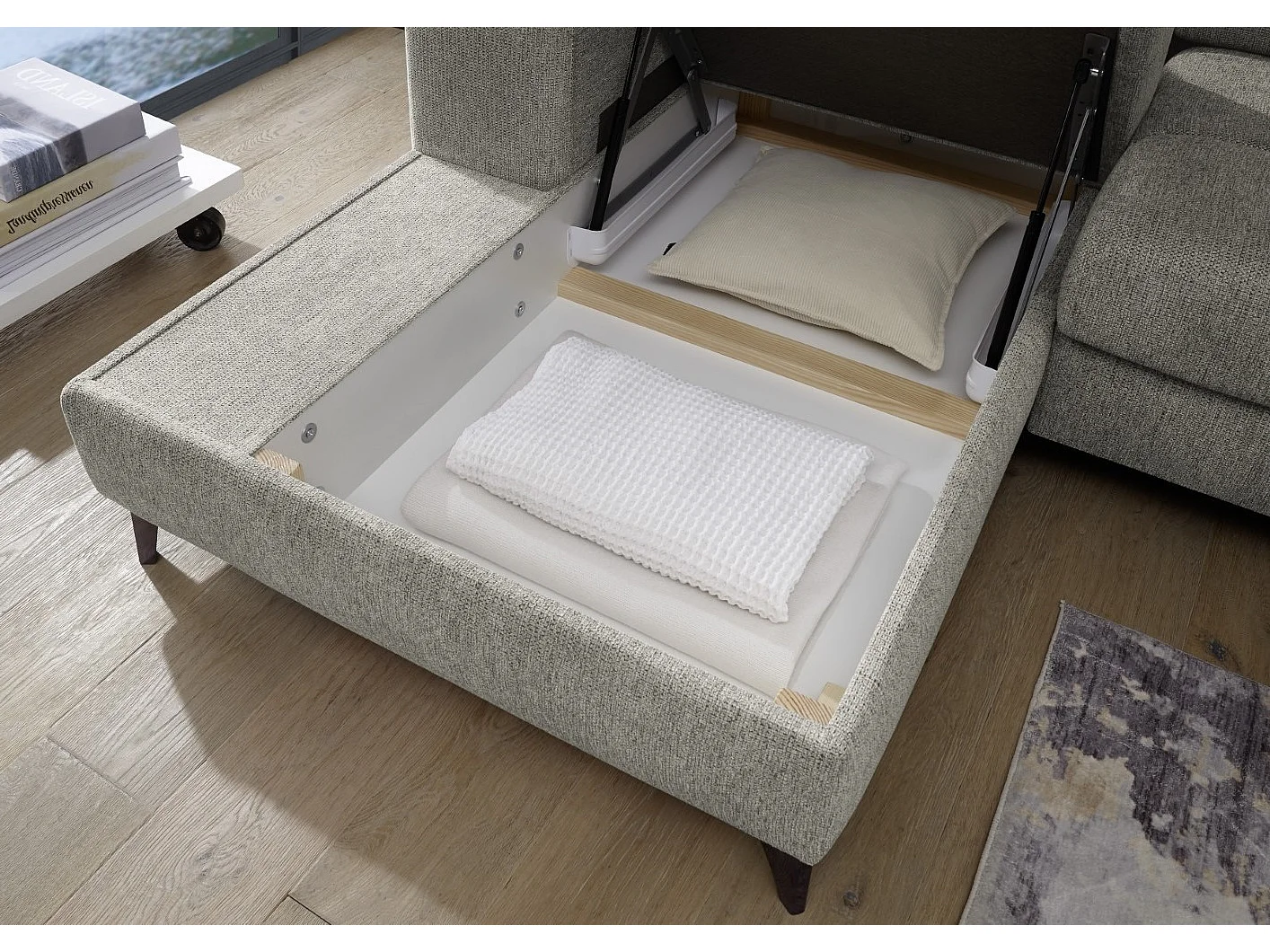 MYHOMELANDO hoekbank Sydney – L-vorm met elektrische zitverstelling en opbergruimte