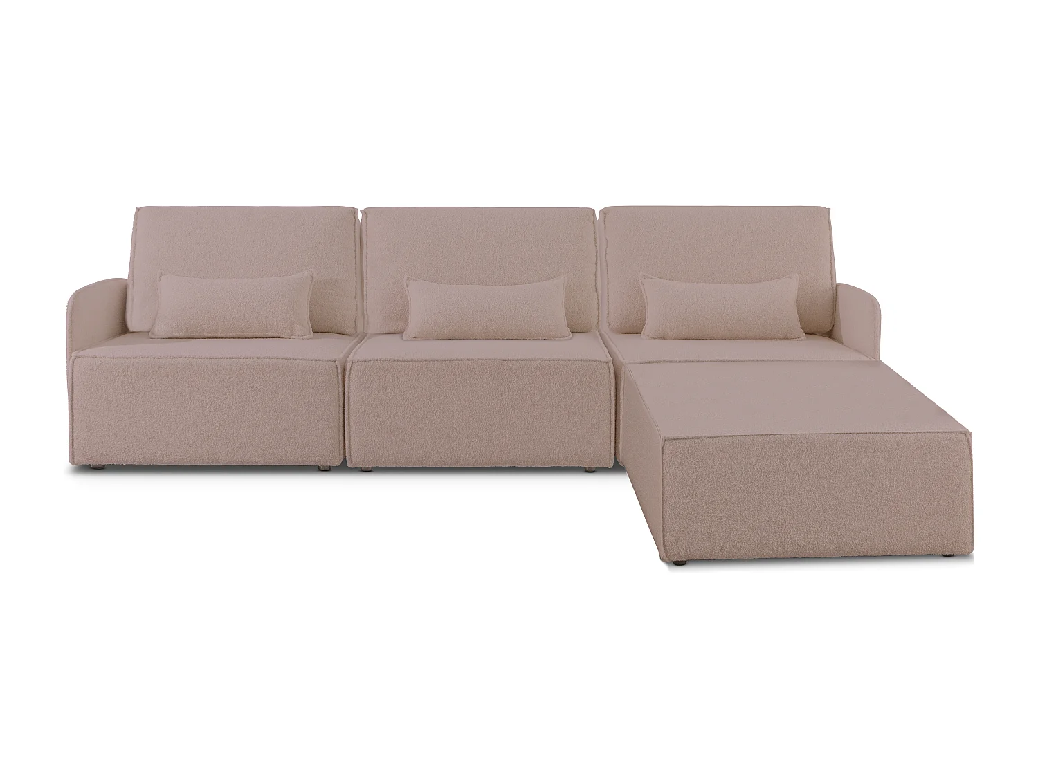 Canapé 3 places chaise longue en bouclé et en pin Rose clair