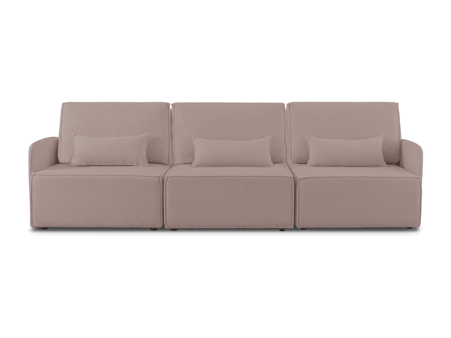 Canapé 3 places chaise longue en bouclé et en pin Rose clair