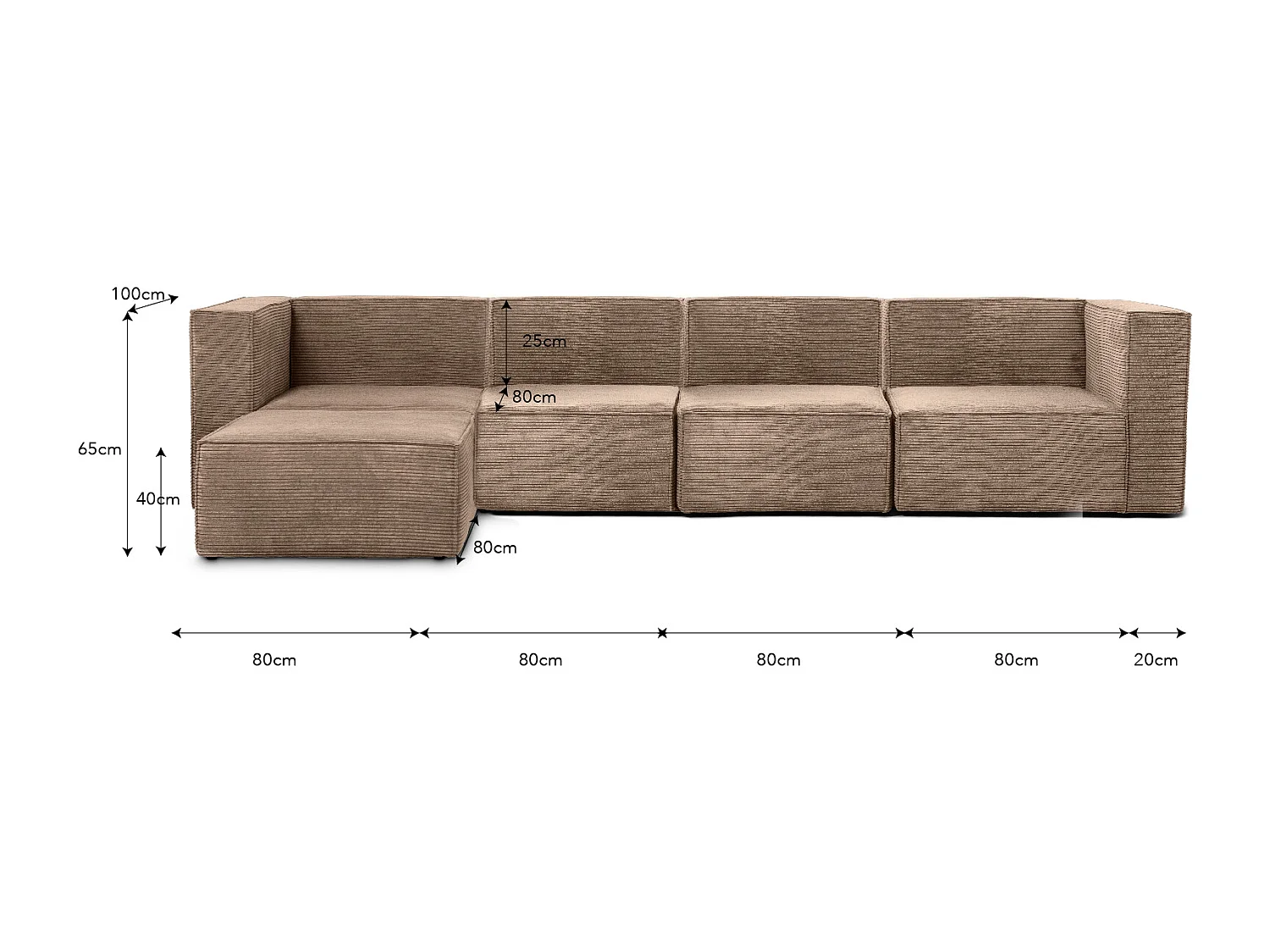 Sofa 4 plazas Chaiselongue tapizado pana piedra