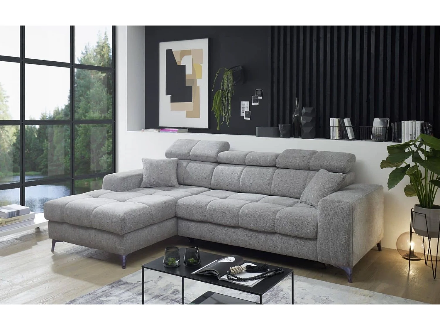 MYHOMELANDO hoekbank Sydney – L-vorm met elektrische zitverstelling en opbergruimte