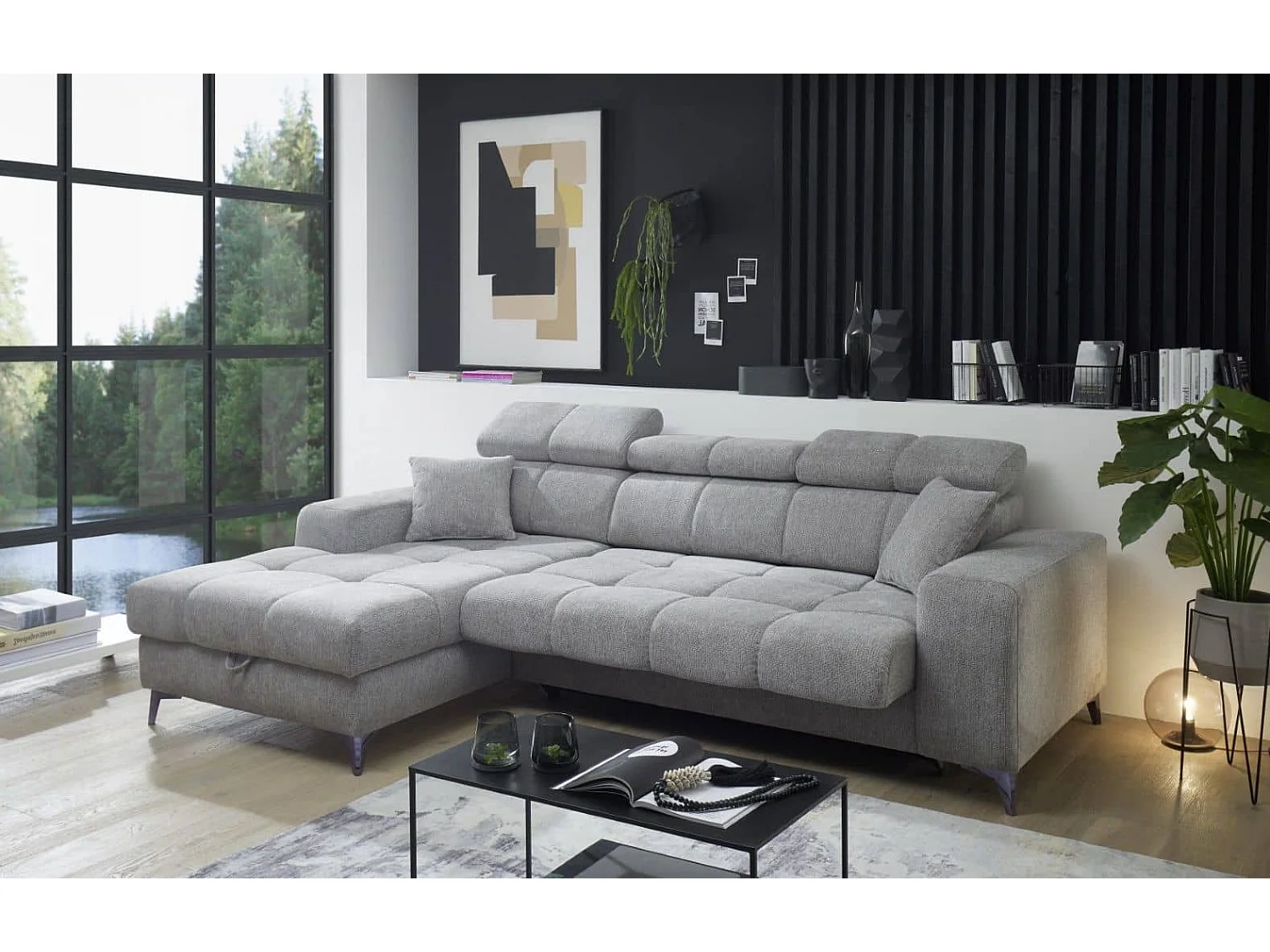 MYHOMELANDO hoekbank Sydney – L-vorm met elektrische zitverstelling en opbergruimte