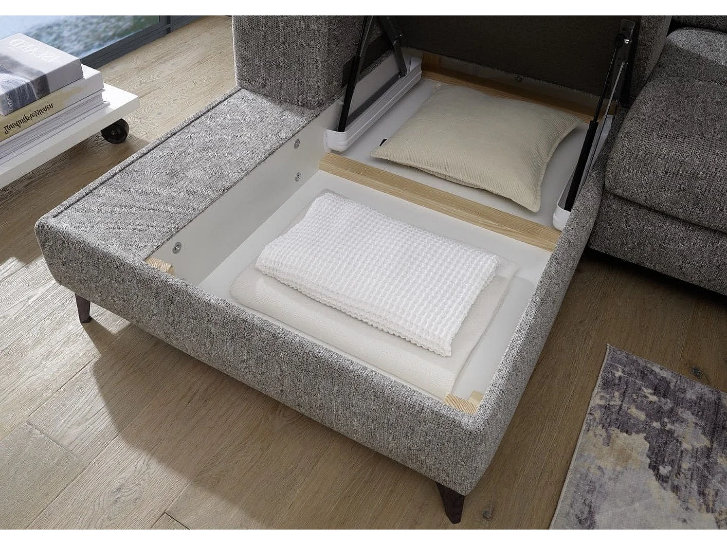 MYHOMELANDO hoekbank Sydney – L-vorm met elektrische zitverstelling en opbergruimte