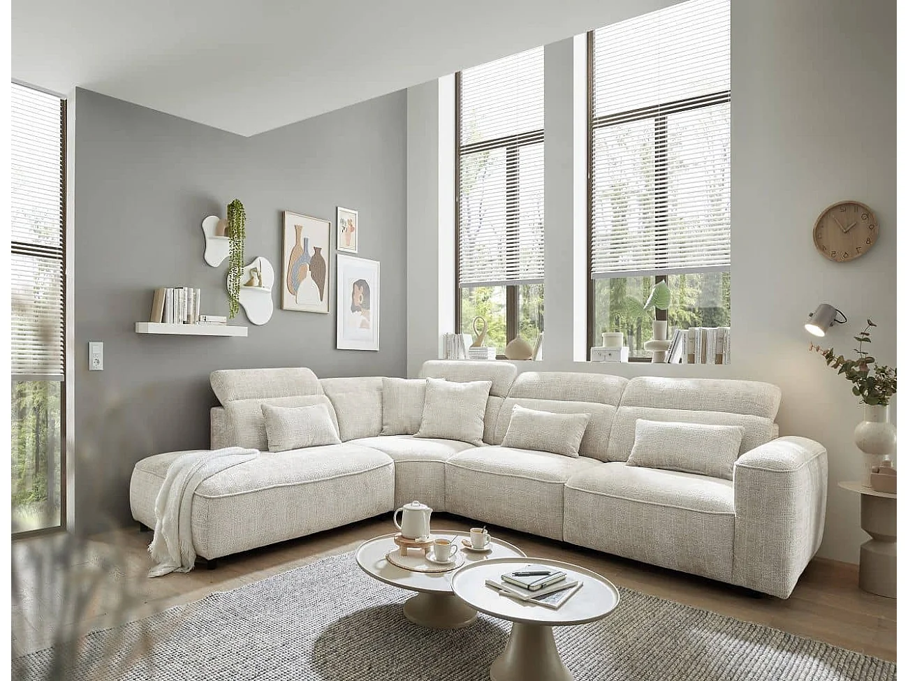 MYHOMELANDO Mansfield hoekbank – L-vorm met 5-voudig verstelbare hoofdsteunen, microvezel-chenille