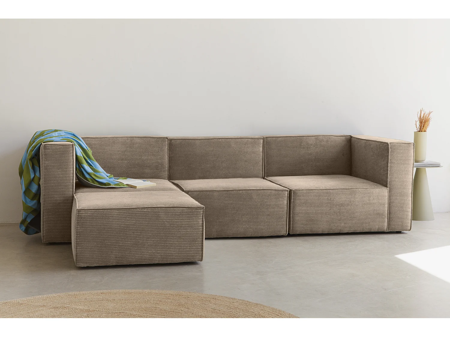 Sofa 3 plazas Chaiselongue tapizado pana piedra