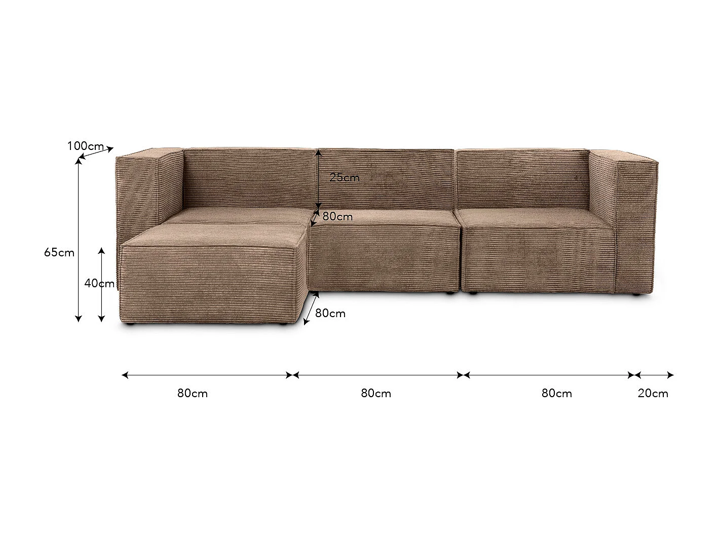Sofa 3 plazas Chaiselongue tapizado pana piedra