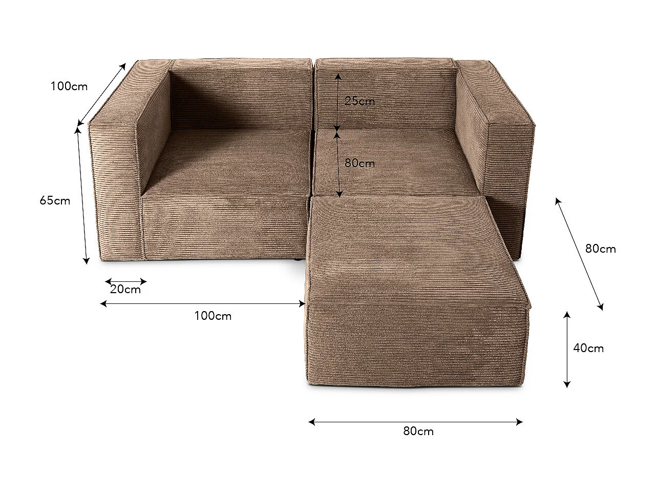 Sofa 2 plazas Chaiselongue tapizado pana piedra