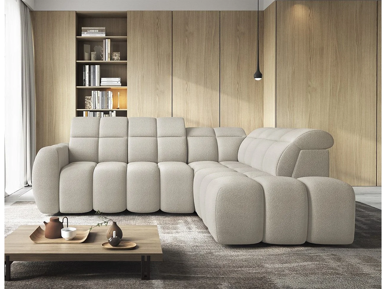 MYHOMELANDO Falconn canapé d’angle – forme en L avec avance électrique de l’assise, coffre de rangement et appuie-têtes réglables