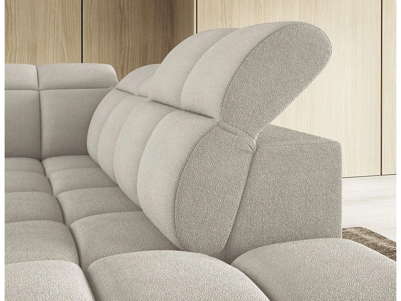 MYHOMELANDO Falconn canapé d’angle – forme en L avec avance électrique de l’assise, coffre de rangement et appuie-têtes réglables