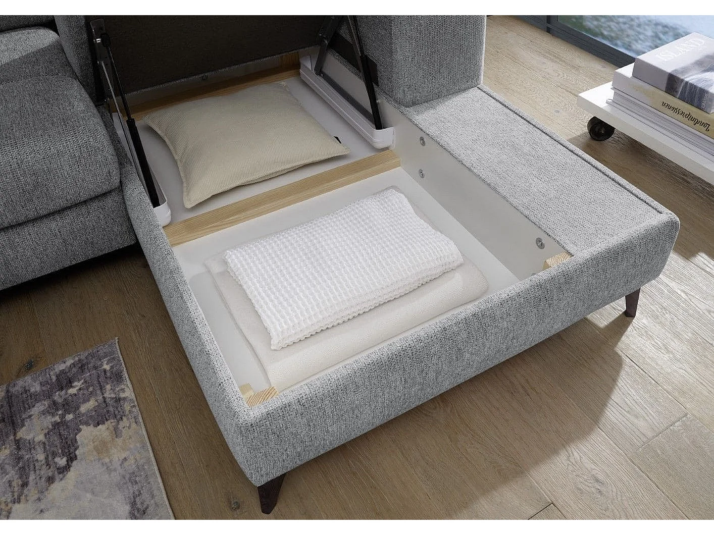 MYHOMELANDO hoekbank Sydney – L-vorm met elektrische zitverstelling en opbergruimte