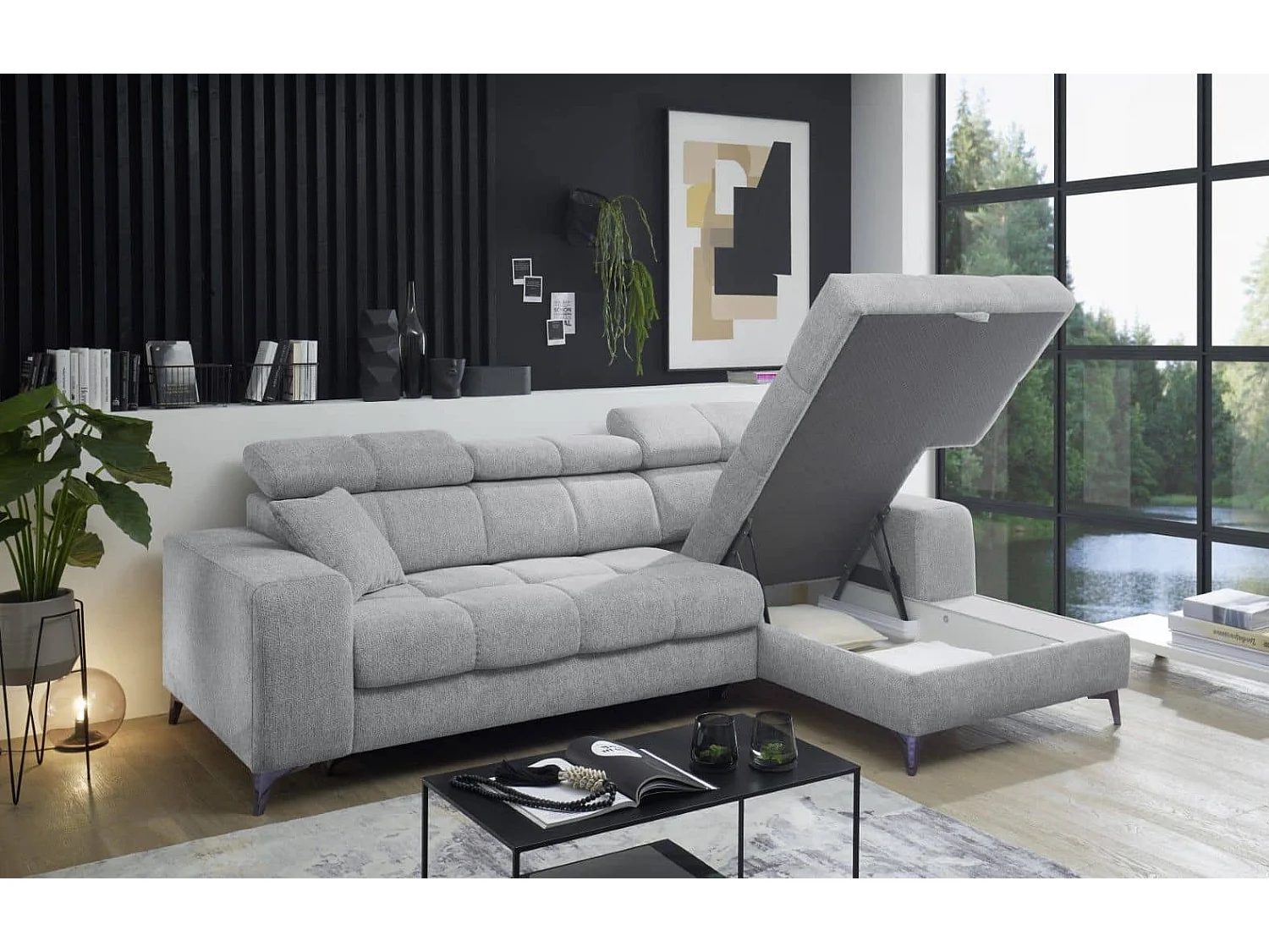 MYHOMELANDO hoekbank Sydney – L-vorm met elektrische zitverstelling en opbergruimte