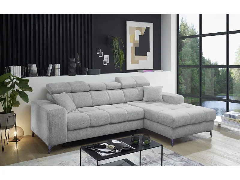 MYHOMELANDO canapé d’angle Sydney – forme en L avec avance électrique de l’assise et coffre de rangement