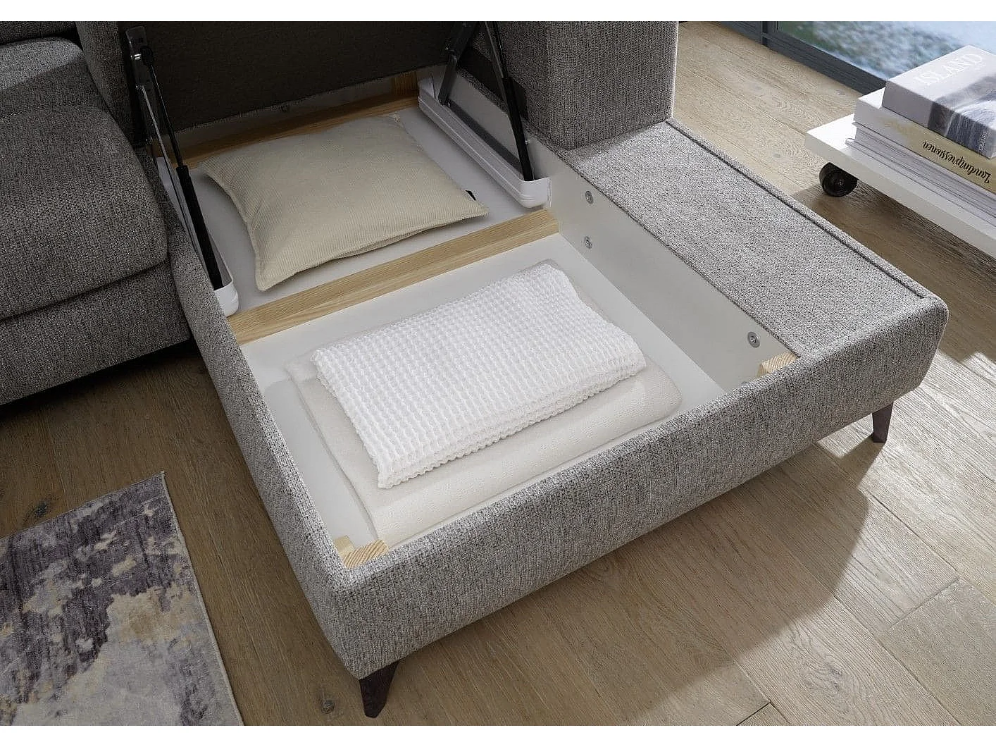 MYHOMELANDO hoekbank Sydney – L-vorm met elektrische zitverstelling en opbergruimte