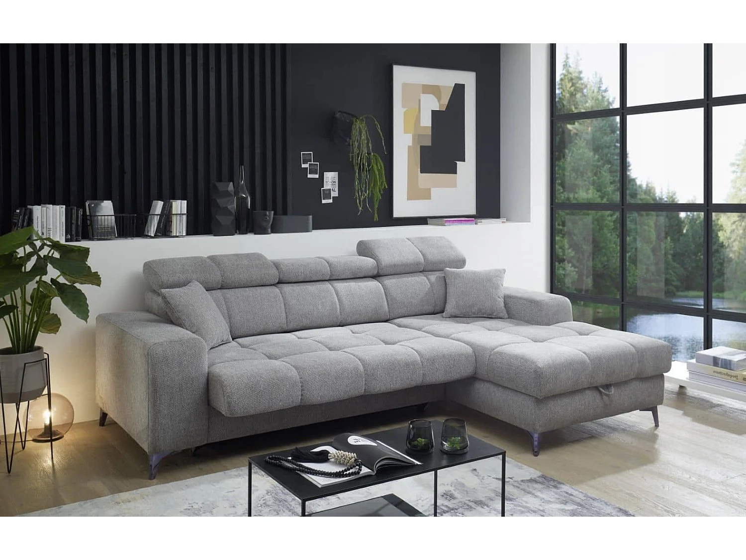 MYHOMELANDO hoekbank Sydney – L-vorm met elektrische zitverstelling en opbergruimte