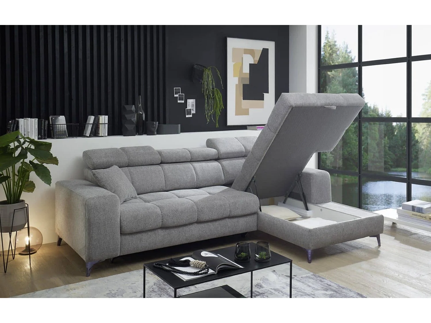 MYHOMELANDO hoekbank Sydney – L-vorm met elektrische zitverstelling en opbergruimte