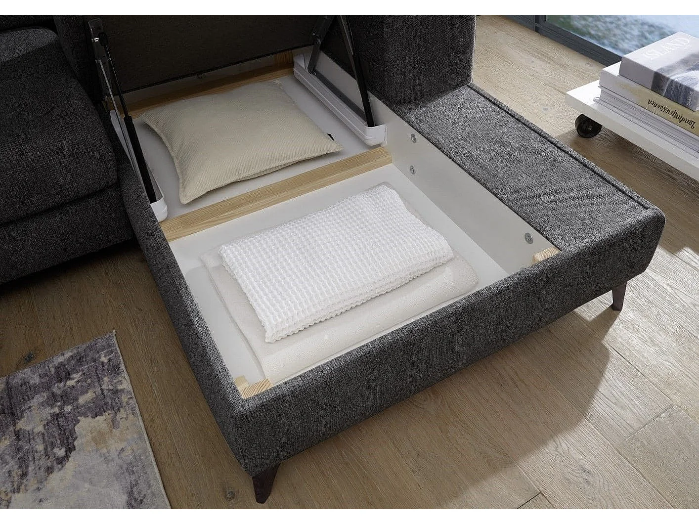 MYHOMELANDO hoekbank Sydney – L-vorm met elektrische zitverstelling en opbergruimte