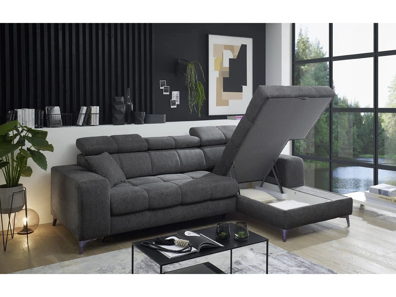 MYHOMELANDO hoekbank Sydney – L-vorm met elektrische zitverstelling en opbergruimte