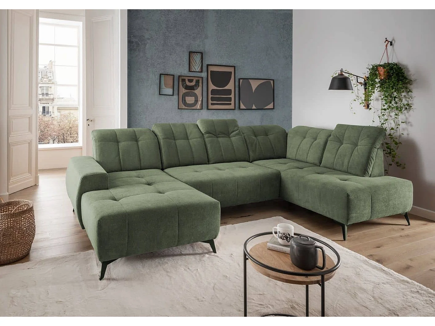 MYHOMELANDO Summer woonlandschap – U-vorm in Coroni-stof met elektrische relaxfunctie