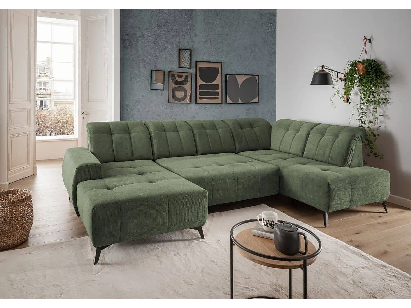 MYHOMELANDO Summer woonlandschap – U-vorm in Coroni-stof met elektrische relaxfunctie