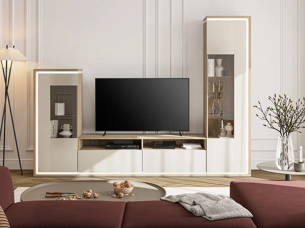 Composição para TV AMBIHOME BARIOS - Caxemira/Carvalho, c/iluminação LED