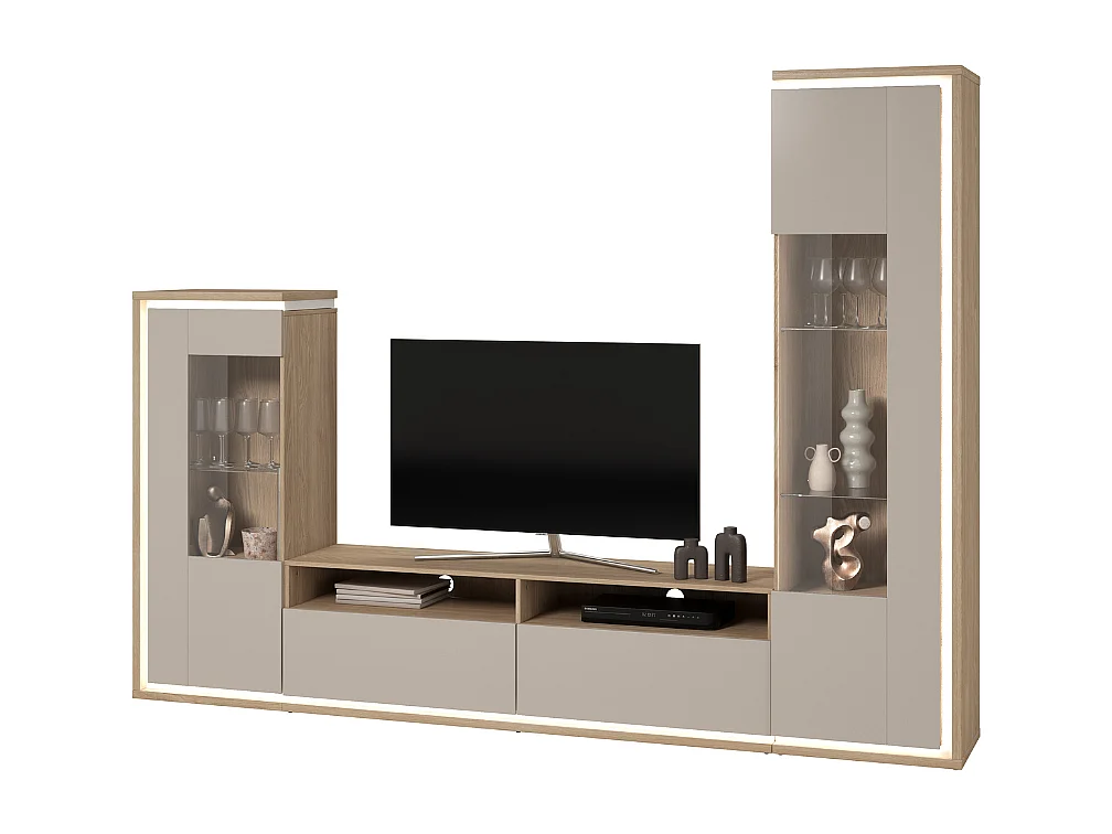 Composição para TV AMBIHOME BARIOS - Caxemira/Carvalho, c/iluminação LED