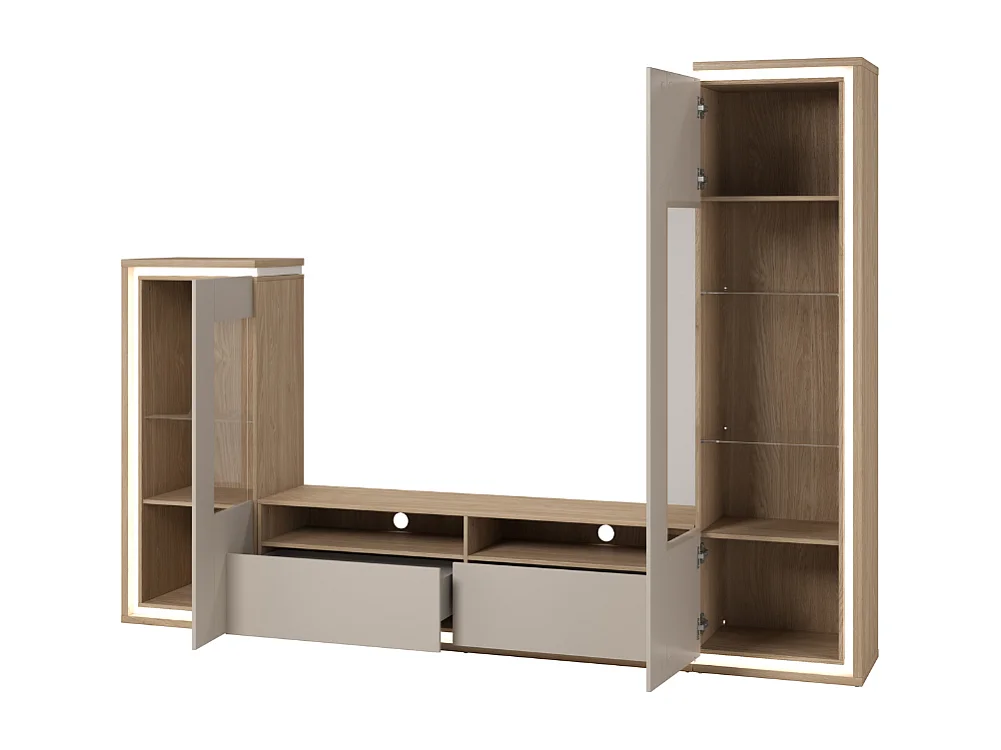 Composição para TV AMBIHOME BARIOS - Caxemira/Carvalho, c/iluminação LED