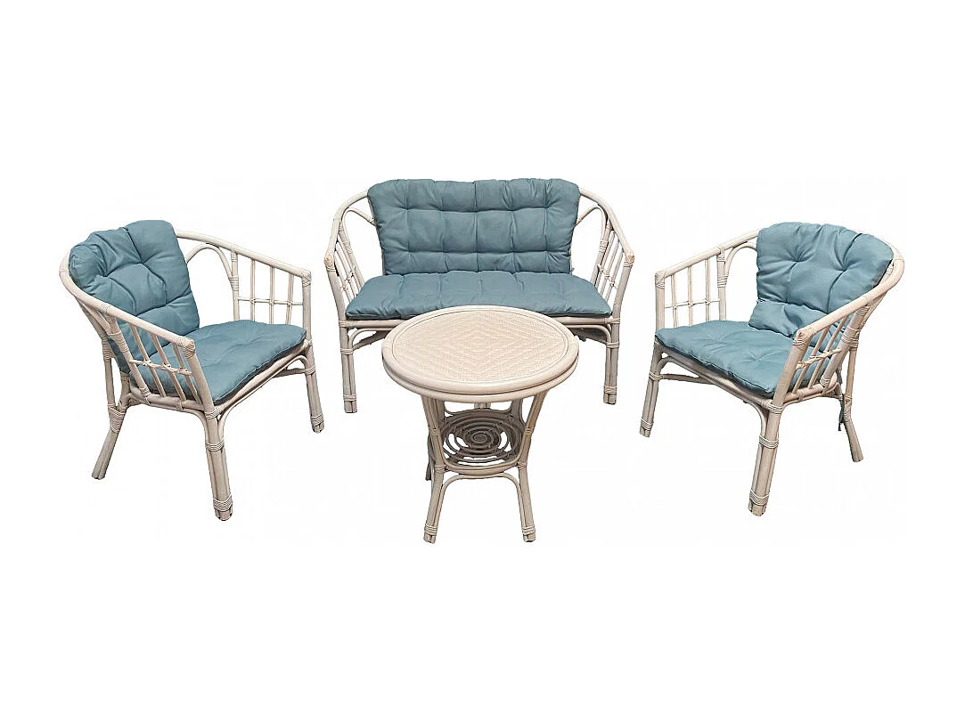 Gartenlounge TURKS Rattan Weiß / Blau 2-Sitzer | Cosma | Farbe: Azzurro