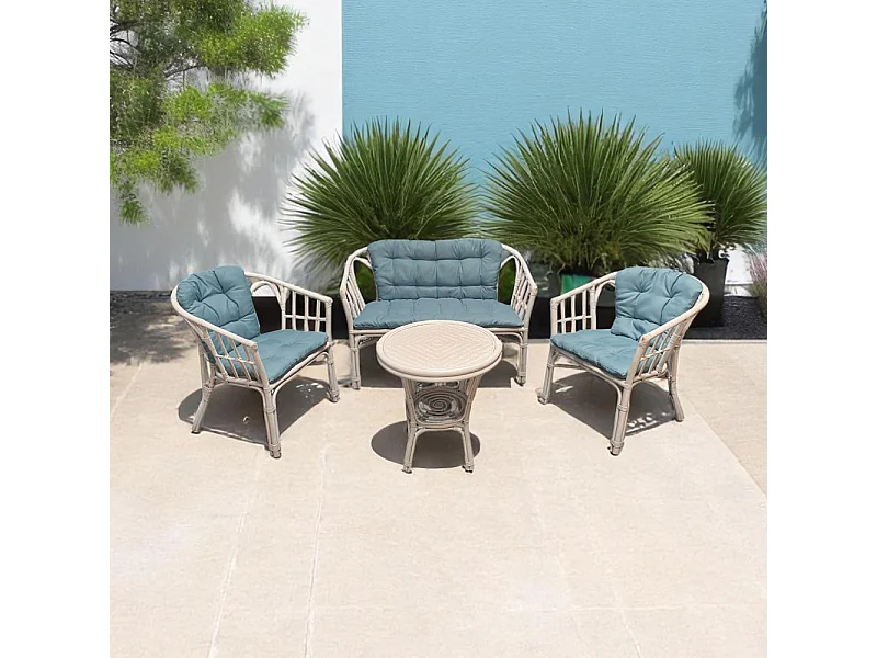 Gartenlounge TURKS Rattan Weiß / Blau 2-Sitzer | Cosma | Farbe: Azzurro