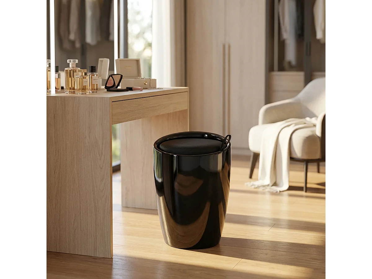 ABS-Hocker Pouf mit Kunstlederkissen Cliff - Schwarz