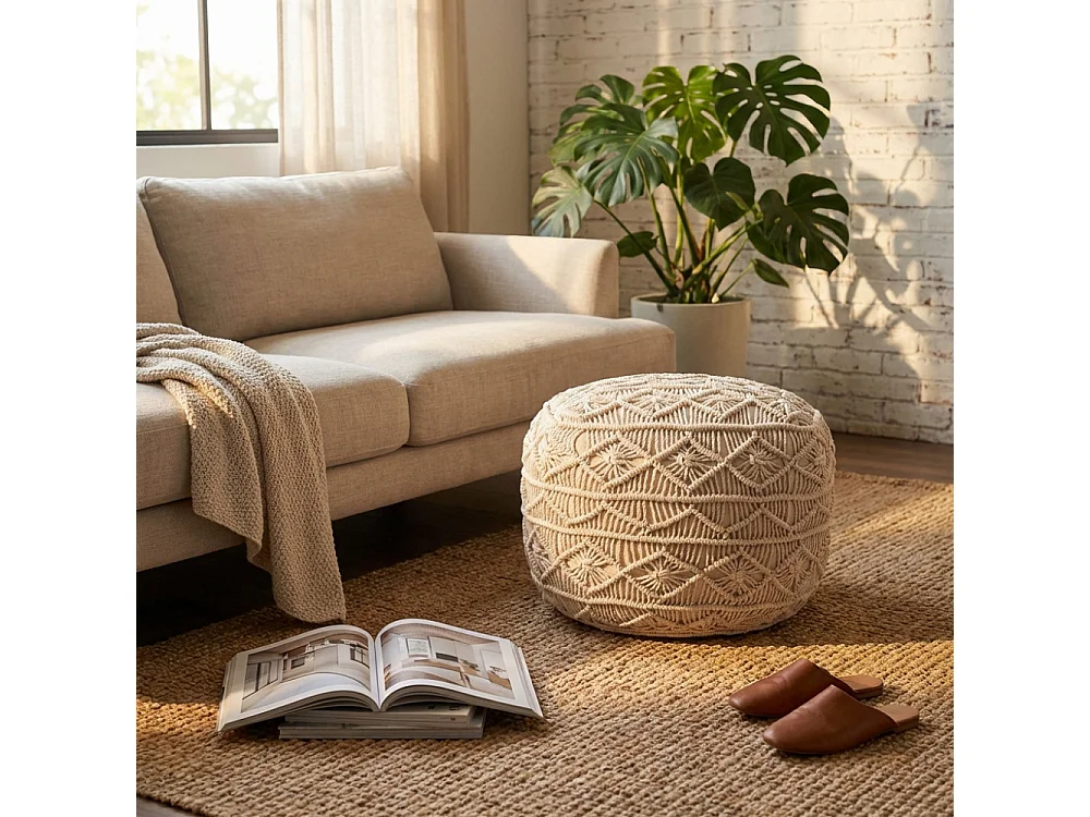 Pouf BENGASI Weiß Baumwolle | Cosma | Farbe: Blanc