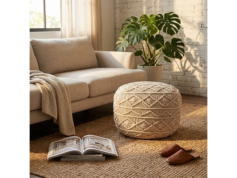 Pouf BENGASI Weiß Baumwolle | Cosma | Farbe: Blanc