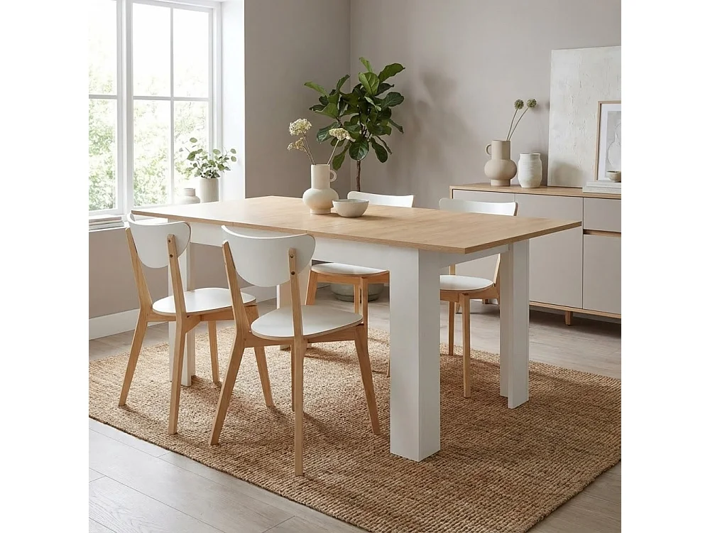 Esstisch ARCHIBALD Holz ausziehbar 120/160×80 | Cosma | Farbe: Blanc | Material: Holz