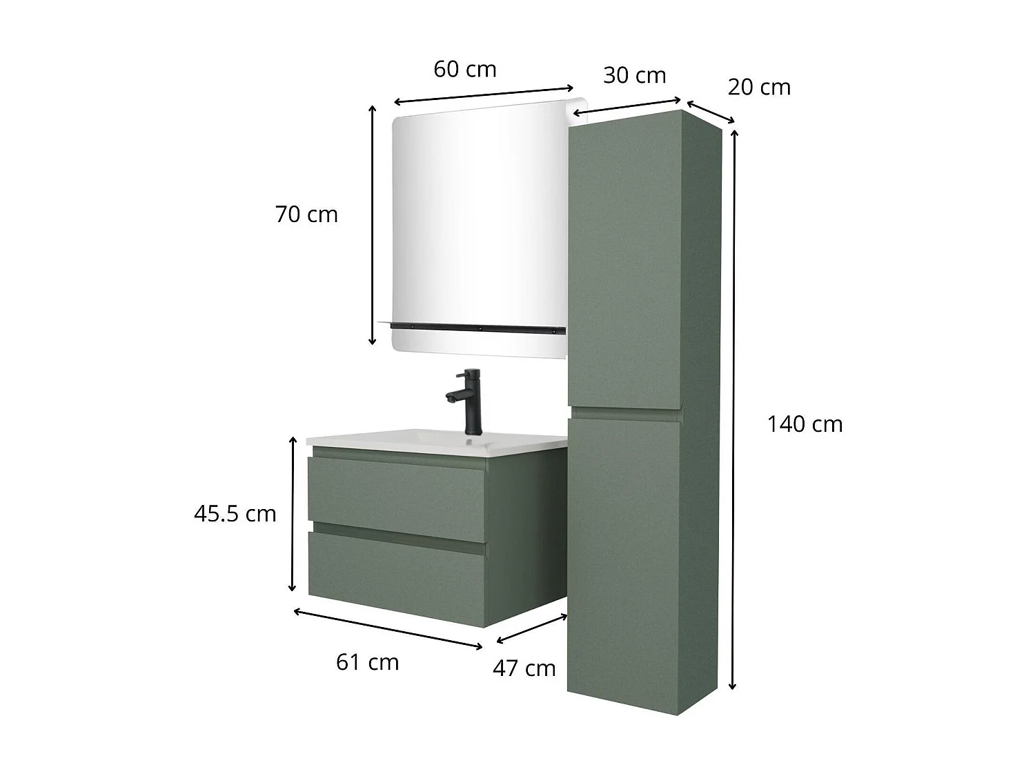 Mobile semplice + rubinetto + specchio + colonna SORRENTO