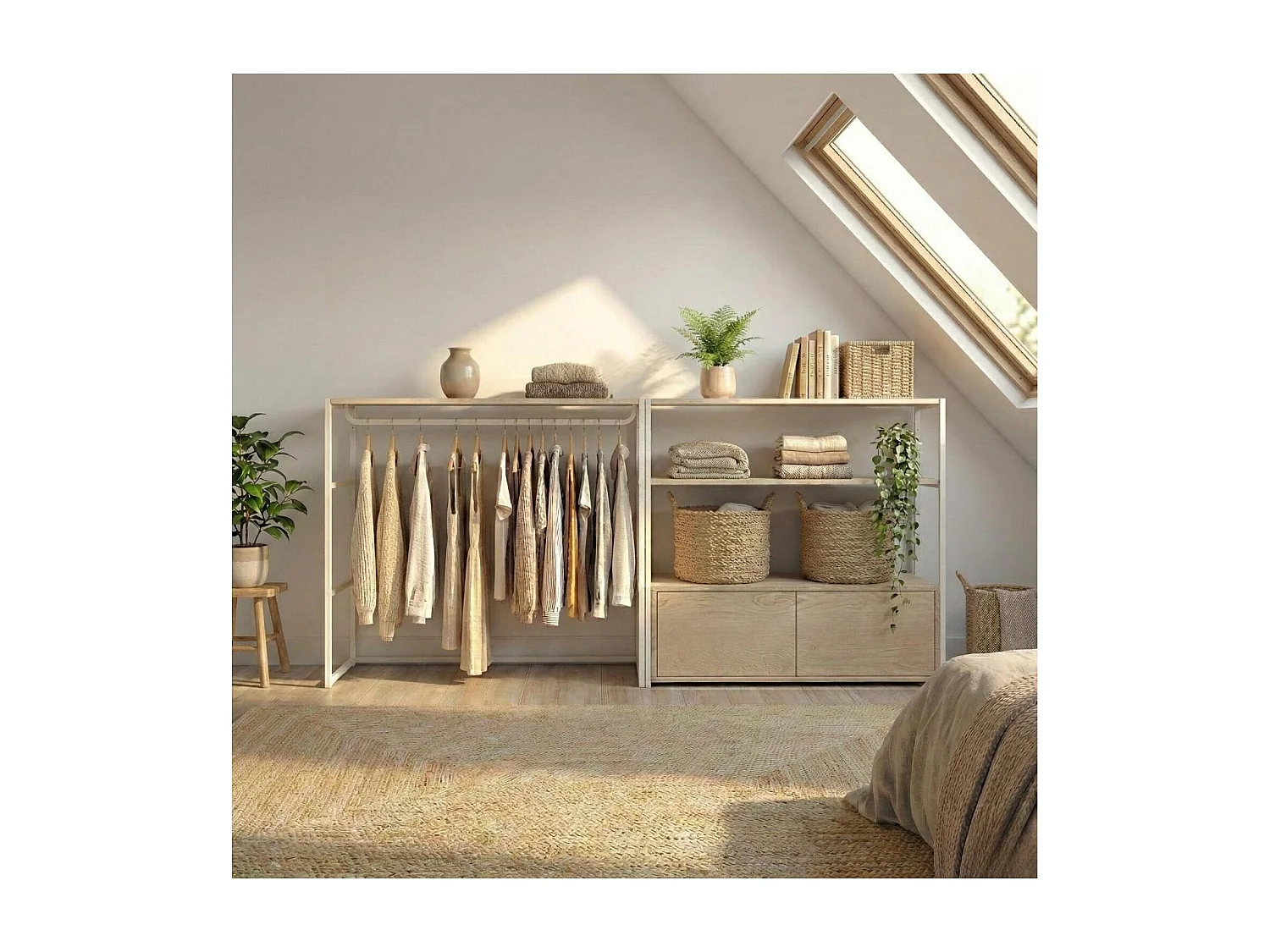 Lot de 2 portants vêtements sous combles modulables 200x85cm KADRA