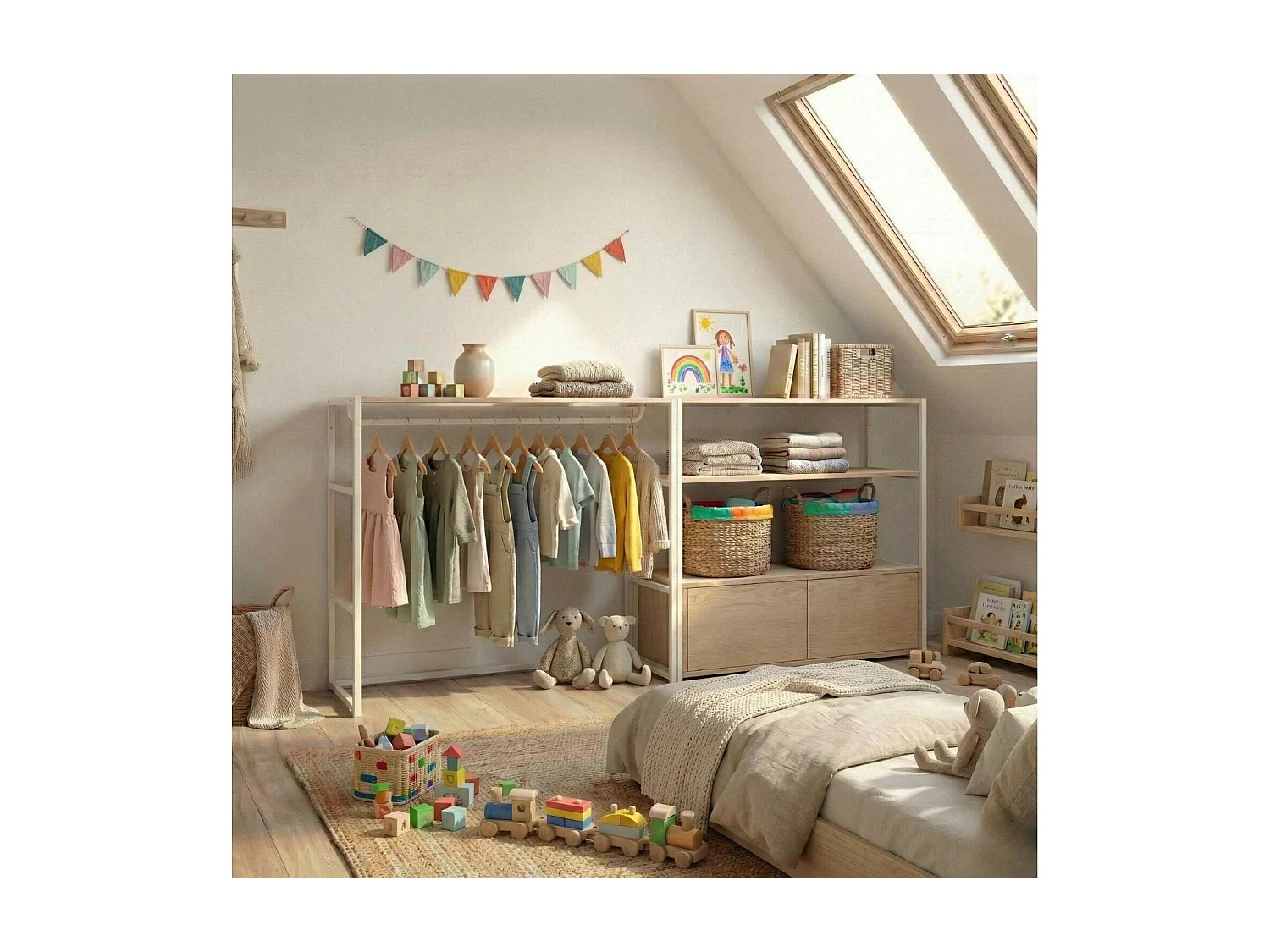 Lot de 2 portants vêtements sous combles modulables 200x85cm KADRA