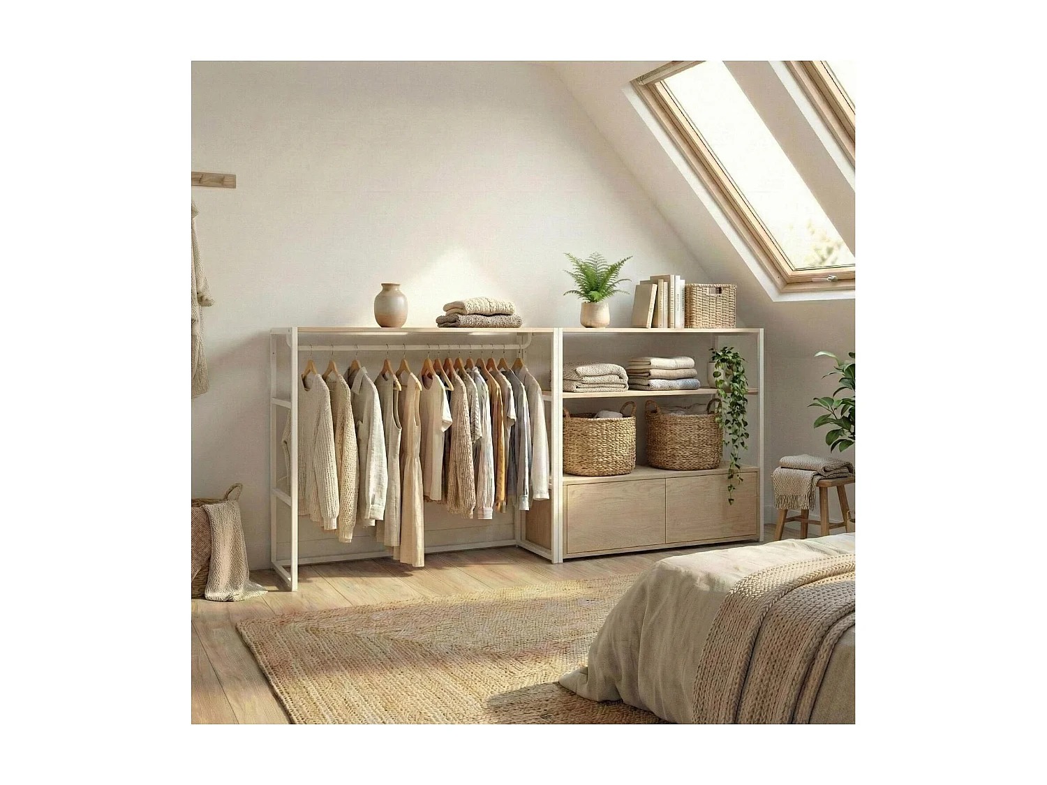 Lot de 2 portants vêtements sous combles modulables 200x85cm KADRA