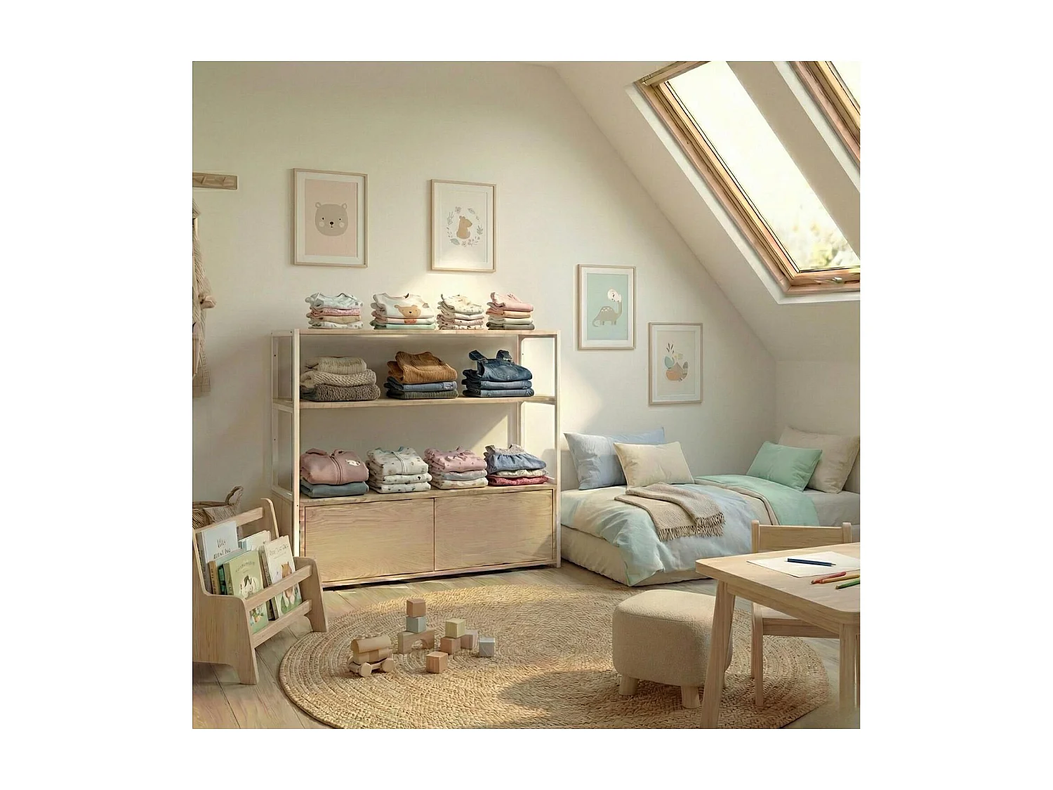 Portant vêtements KADRA sous combles penderie et tiroirs 100x85cm