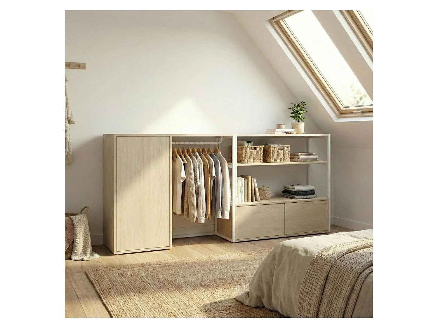 KADRA 100x85cm Kledingrek voor zolder met kledingkast en lades
