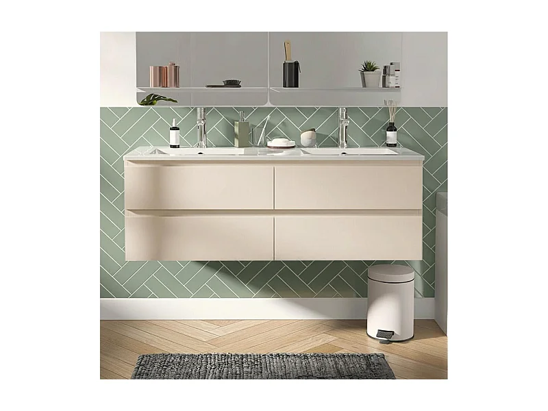 120 cm breiter Doppelwaschtisch mit Keramikarbeitsplatte und Chromarmaturen SORRENTO